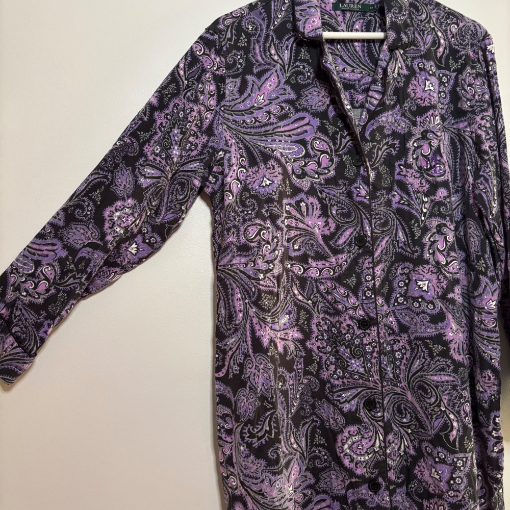 Lauren Ralph Lauren Cotton Purple Black Paisley Nightshirt Women XL Monogram